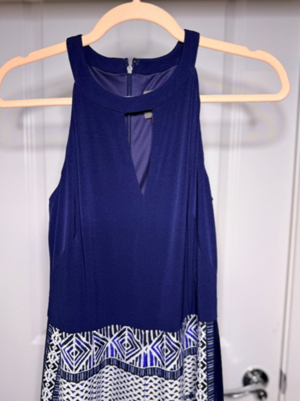 Vince Camuto Navy Geometric Halter Jumpsuit with Wide Leg, Size 4 - Picture 6 of 10
